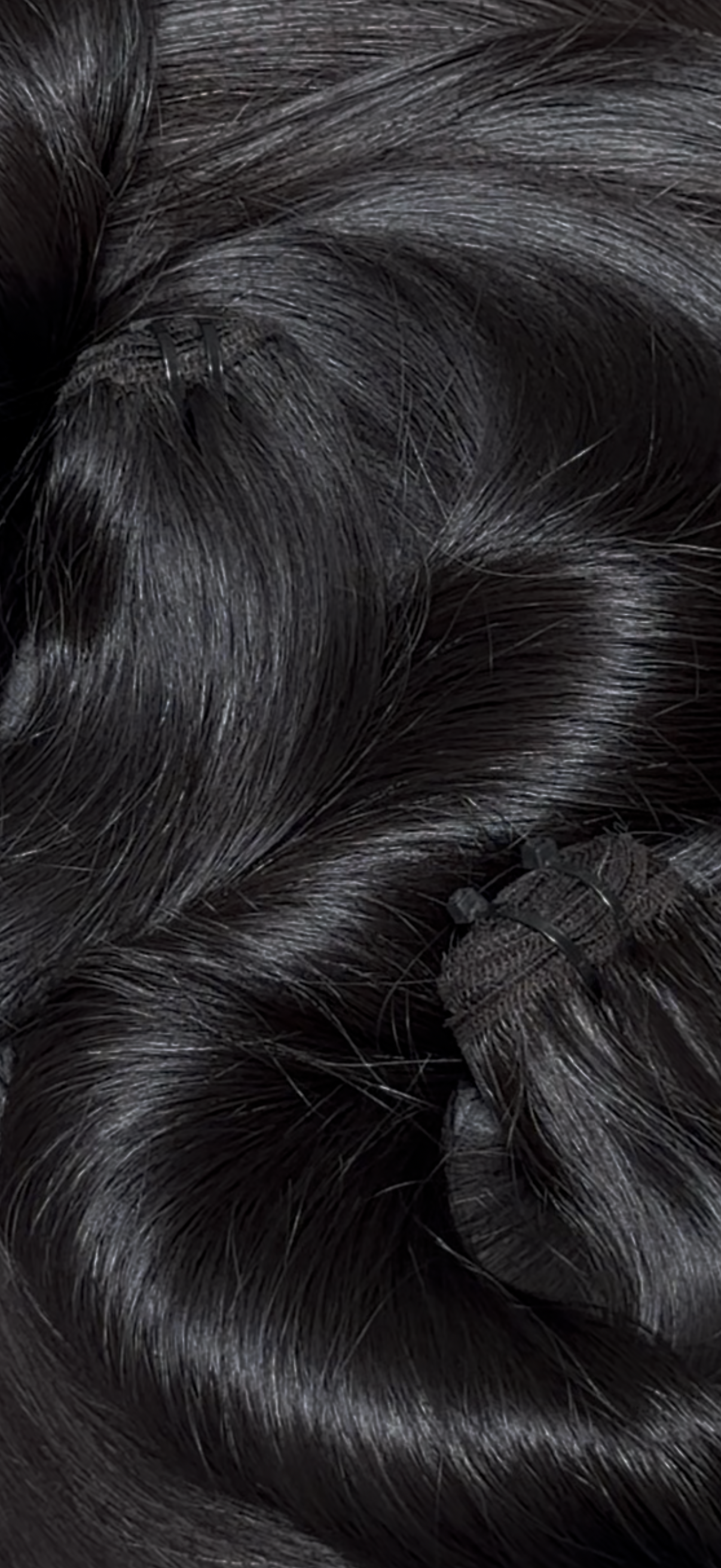 Close-up of black hair extensions