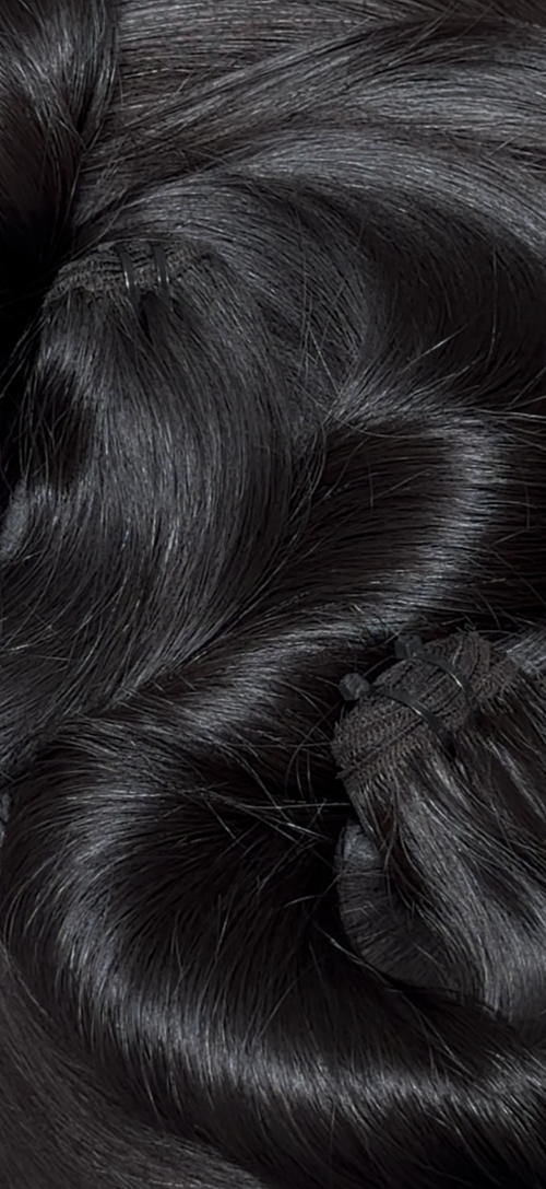 Close-up of black hair extensions